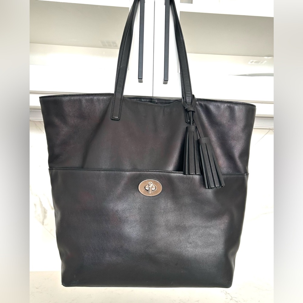 Coach Legacy Large Turnlock Metallic Sheen Leather Tote